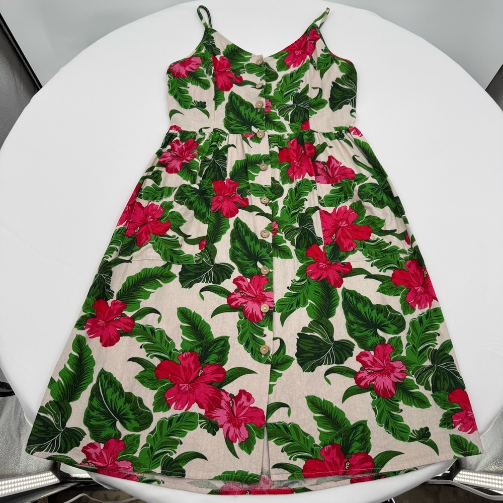 One‎ Love Clothing Los Angeles Midi Sundress Size M Hibiscus Tropical Linen